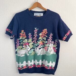 Vintage Northern Isles Hand Embroidered Bunny Sweater M – Cottagecore 90s